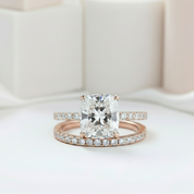 3.0ct Cushion Cut Rose Gold Clear Simulated Sapphire Wedding Ring Set-Black Diamonds New York