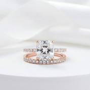 3.0ct Cushion Cut Rose Gold Clear Simulated Sapphire Wedding Ring Set-Black Diamonds New York