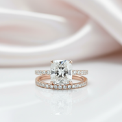3.0ct Cushion Cut Rose Gold Clear Simulated Sapphire Wedding Ring Set-Black Diamonds New York