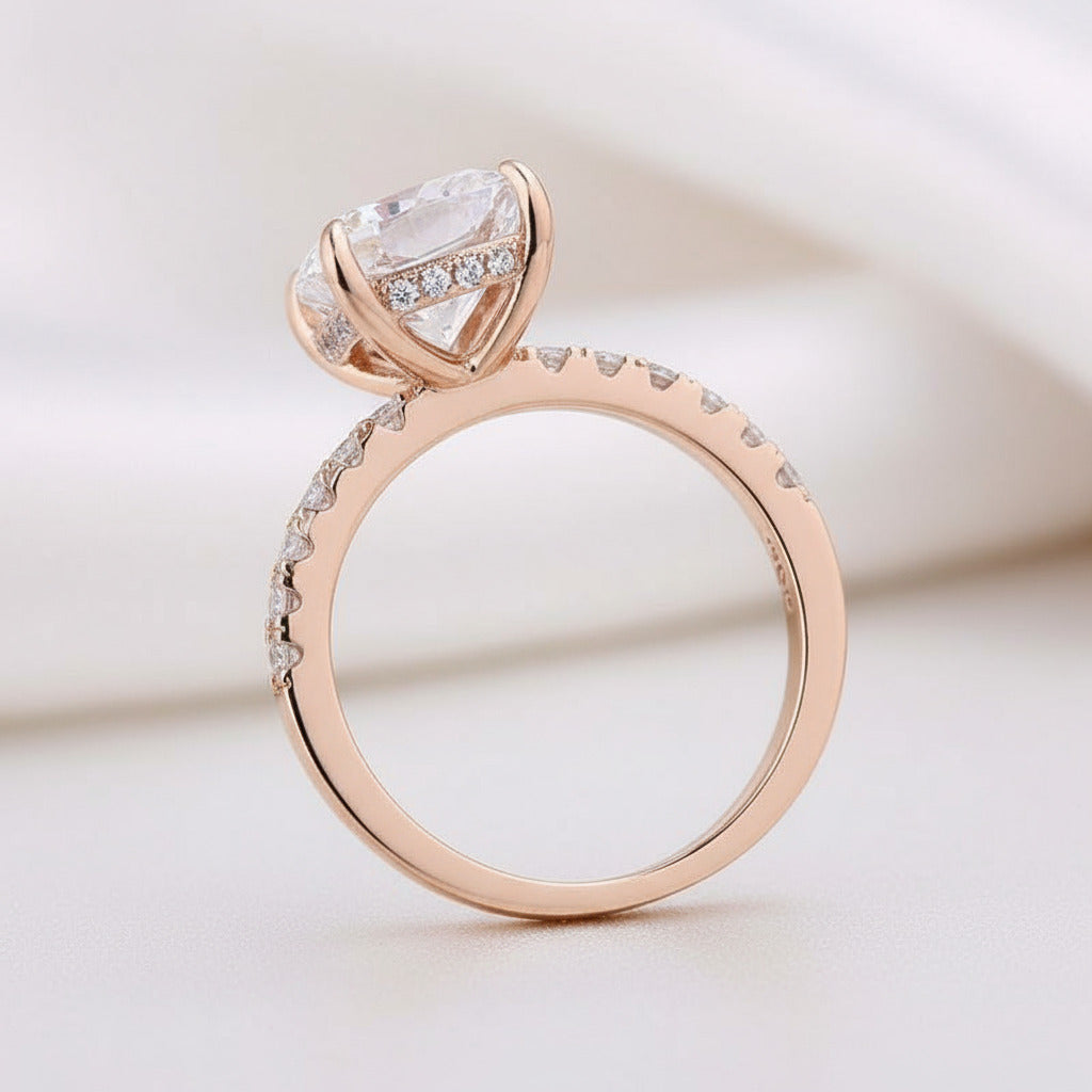 3.0ct Cushion Cut Rose Gold Clear Simulated Sapphire Wedding Ring Set-Black Diamonds New York