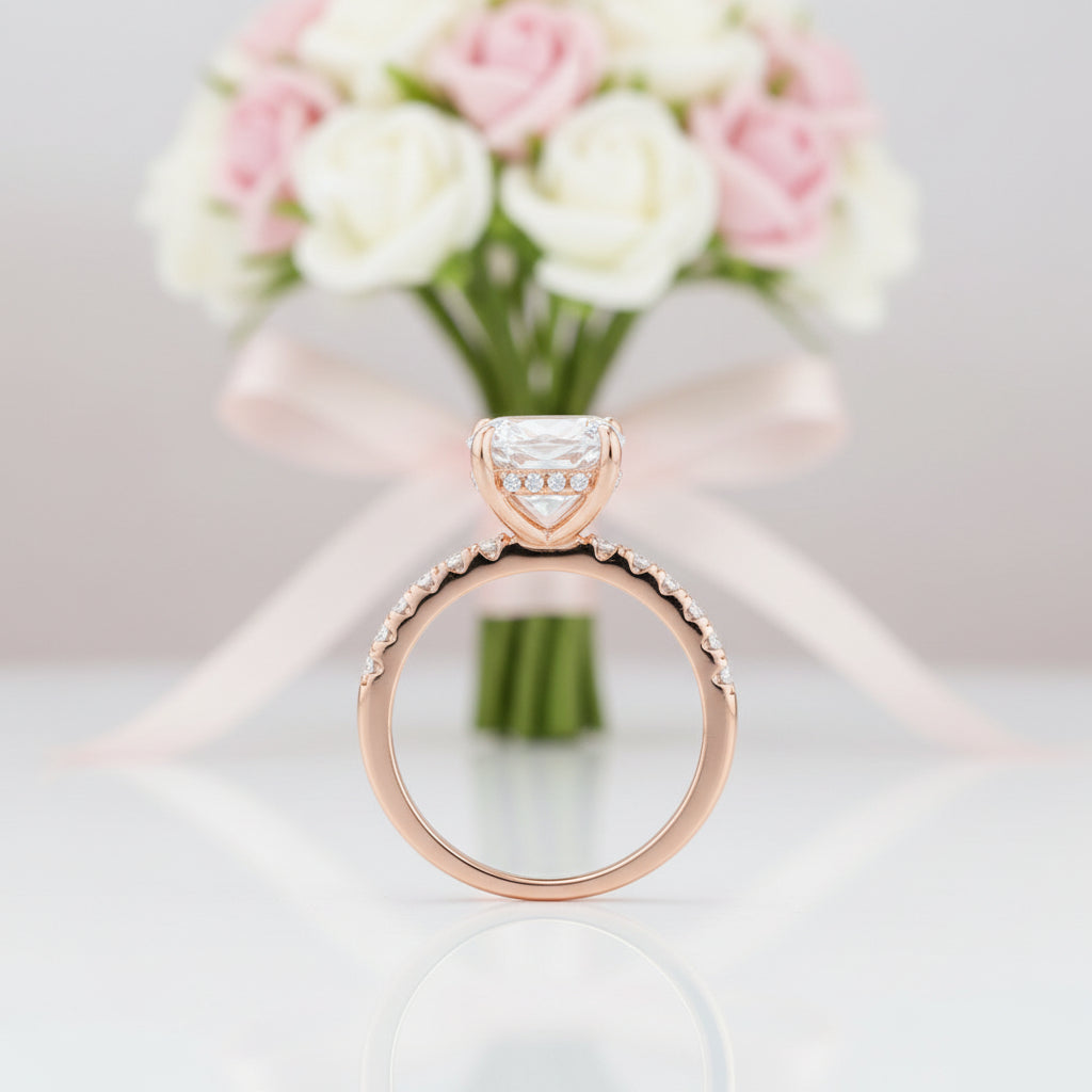 3.0ct Cushion Cut Rose Gold Clear Simulated Sapphire Wedding Ring Set-Black Diamonds New York