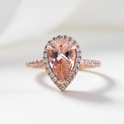 3.0ct Halo Pear Cut Synthetic Morganite Engagement Ring-Black Diamonds New York