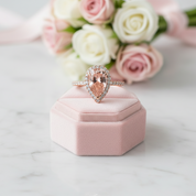 3.0ct Halo Pear Cut Synthetic Morganite Engagement Ring-Black Diamonds New York