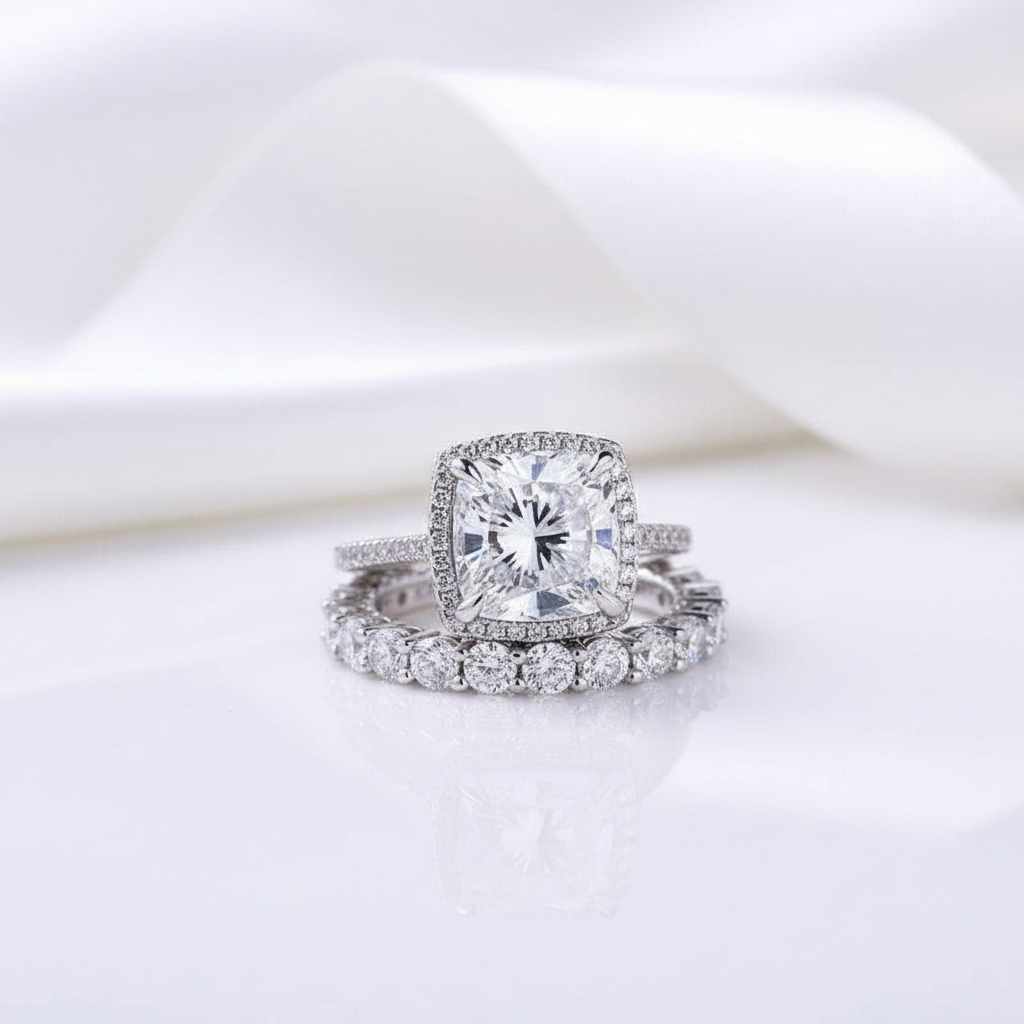 3.2 Carat Cushion Cut Halo Wedding Set-Black Diamonds New York