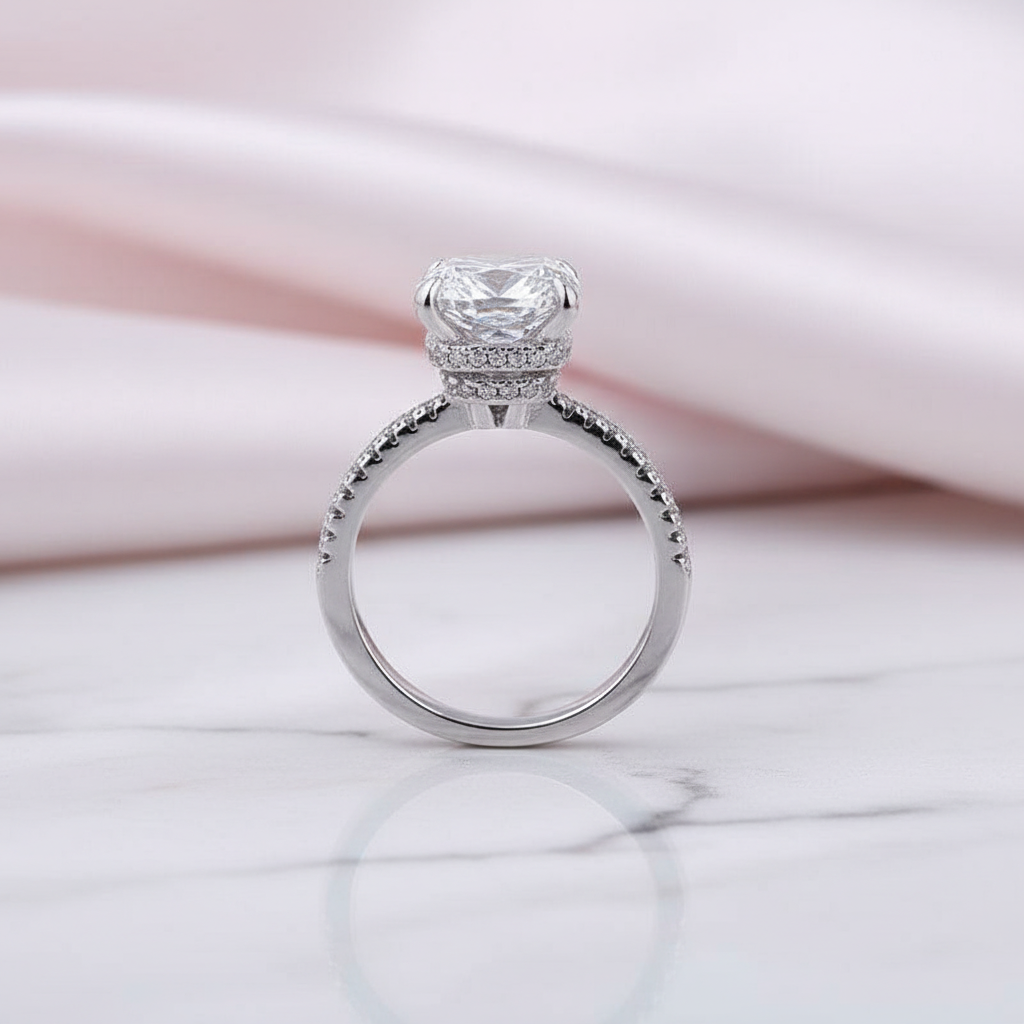 3.2 ct Cushion Cut Simulated Diamond Option Engagement Ring-Black Diamonds New York