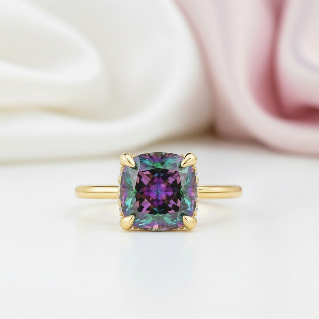 3.5ct Alexandrite Cushion Cut Engagement Ring-Black Diamonds New York