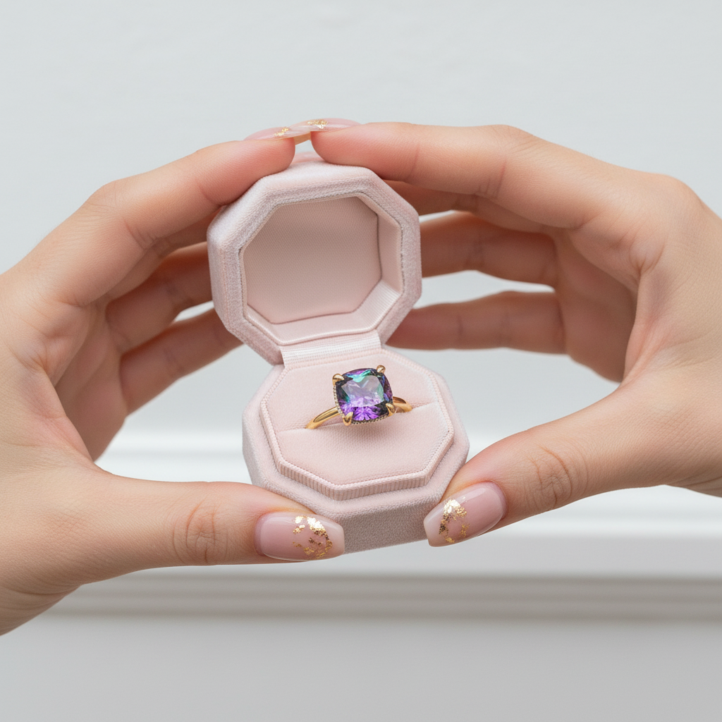 3.5ct Alexandrite Cushion Cut Engagement Ring-Black Diamonds New York