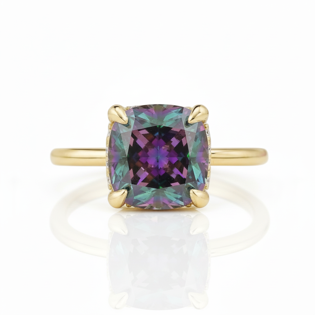 3.5ct Alexandrite Cushion Cut Engagement Ring-Black Diamonds New York