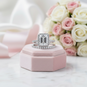 4.0ct Halo Emerald Cut Wedding Ring Set-Black Diamonds New York