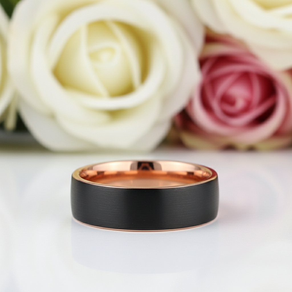 8mm Black Tungsten Carbide Matte Brushed Wedding Band-Black Diamonds New York