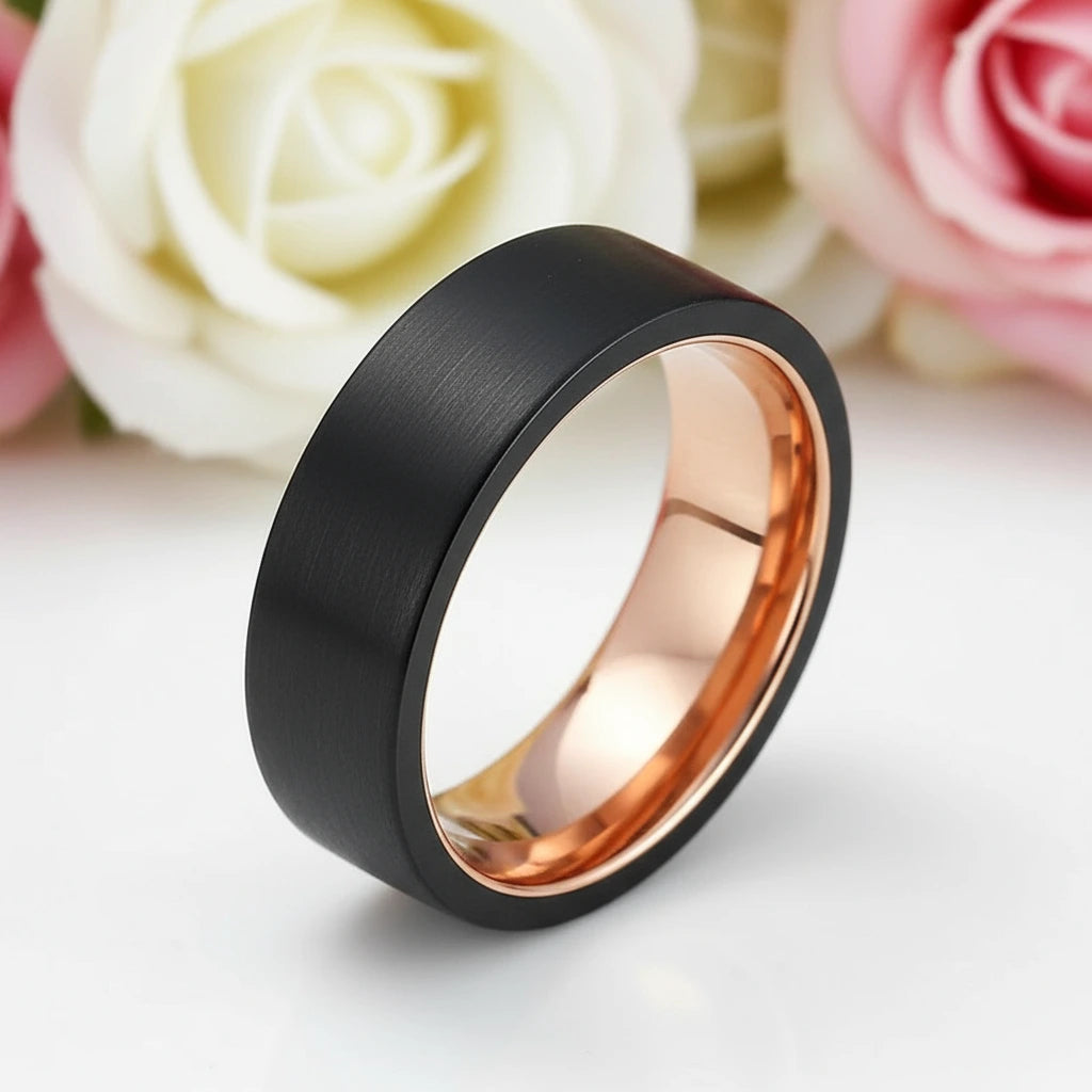 8mm Black Tungsten Carbide Matte Brushed Wedding Band-Black Diamonds New York