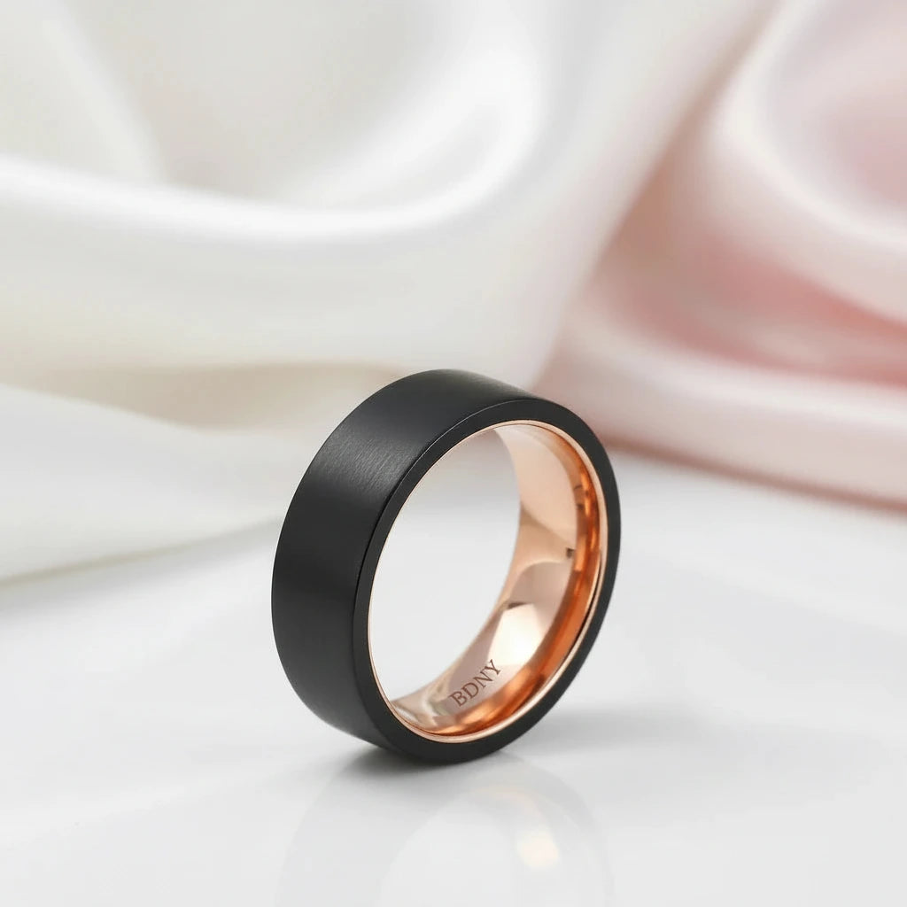 8mm Black Tungsten Carbide Matte Brushed Wedding Band-Black Diamonds New York