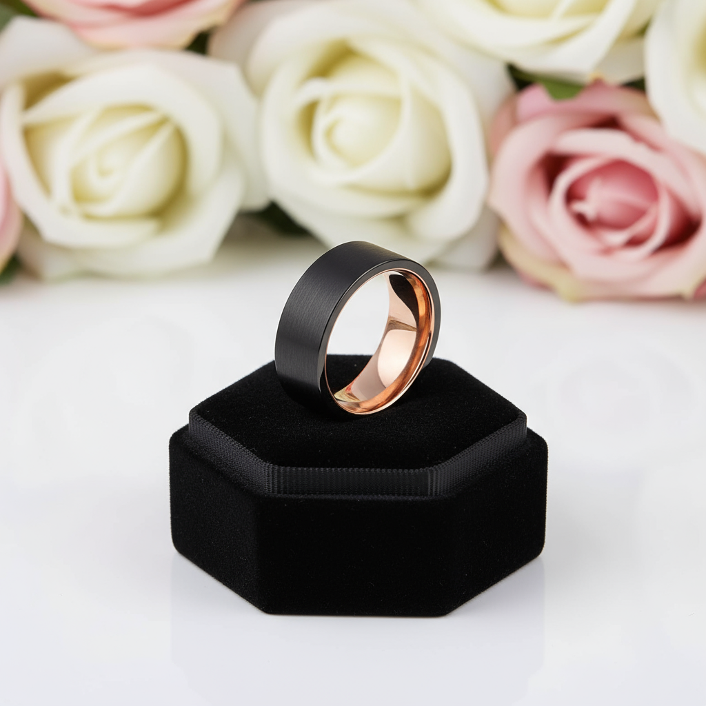 8mm Black Tungsten Carbide Matte Brushed Wedding Band-Black Diamonds New York