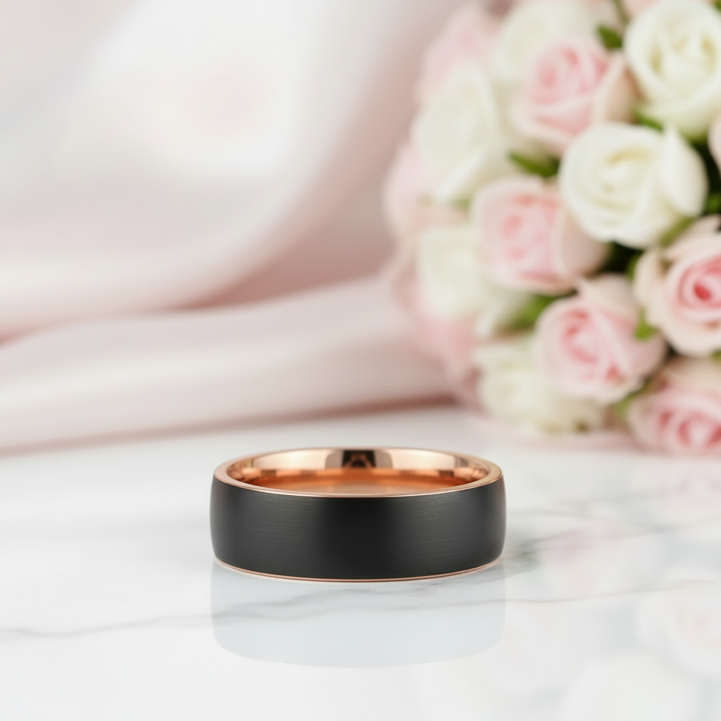 8mm Black Tungsten Carbide Matte Brushed Wedding Band-Black Diamonds New York
