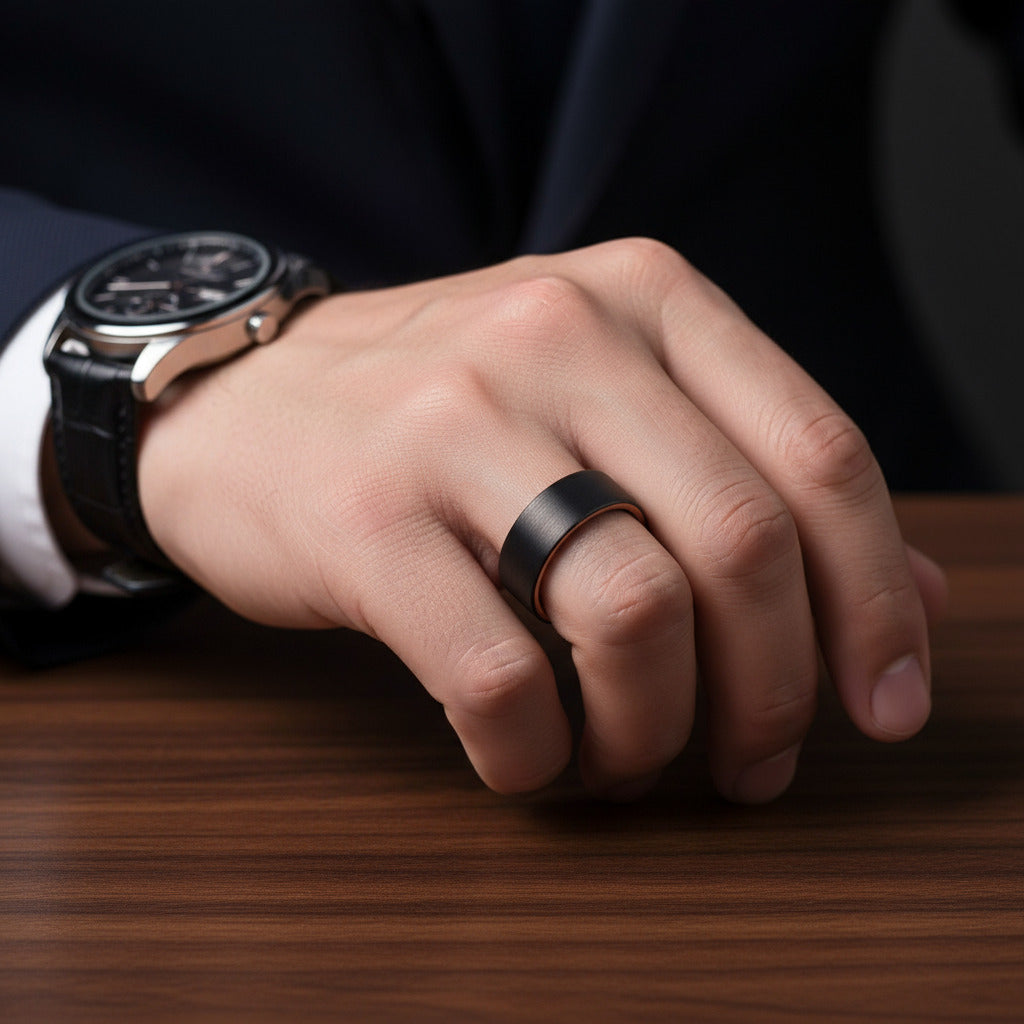 8mm Black Tungsten Carbide Matte Brushed Wedding Band-Black Diamonds New York