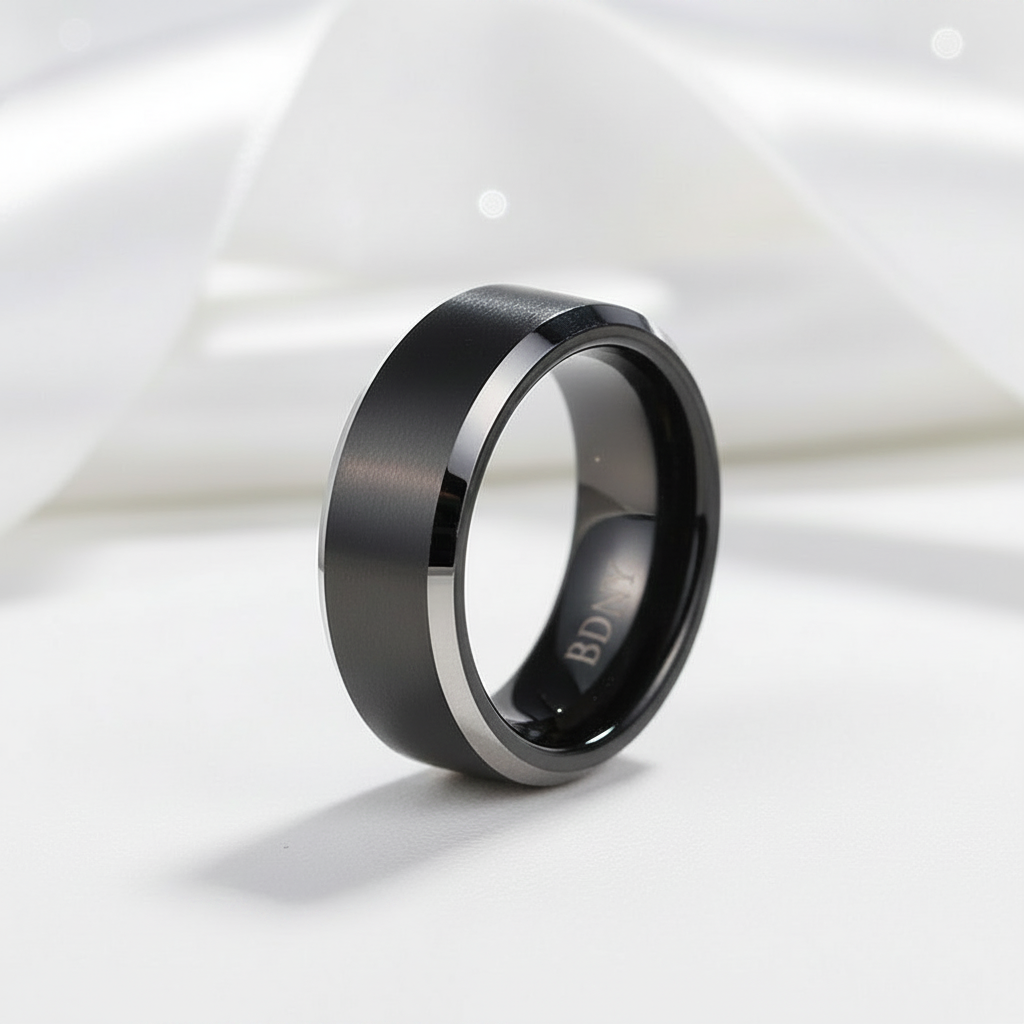 8mm Black Two-Tone Polished Tungsten Men's Wedding Band-Black Diamonds New York