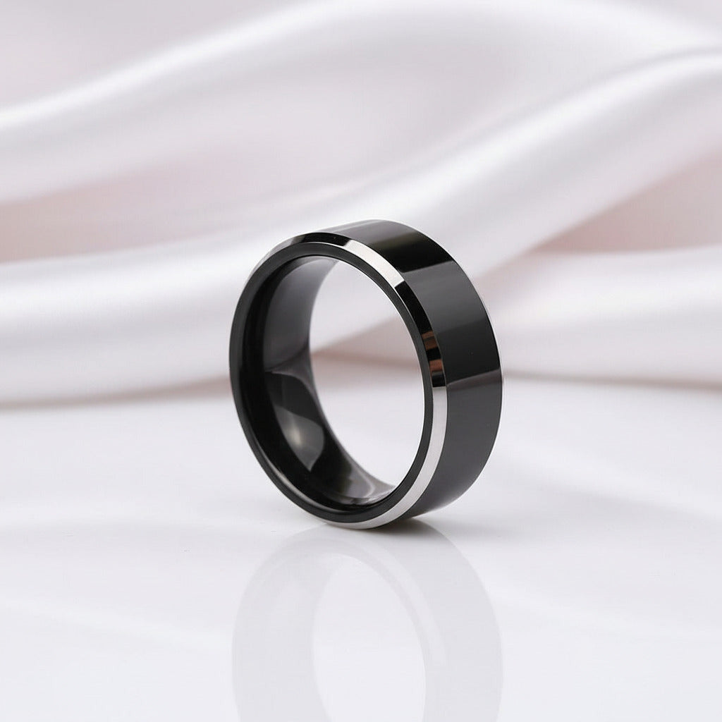 8mm Black Two-Tone Polished Tungsten Men's Wedding Band-Black Diamonds New York