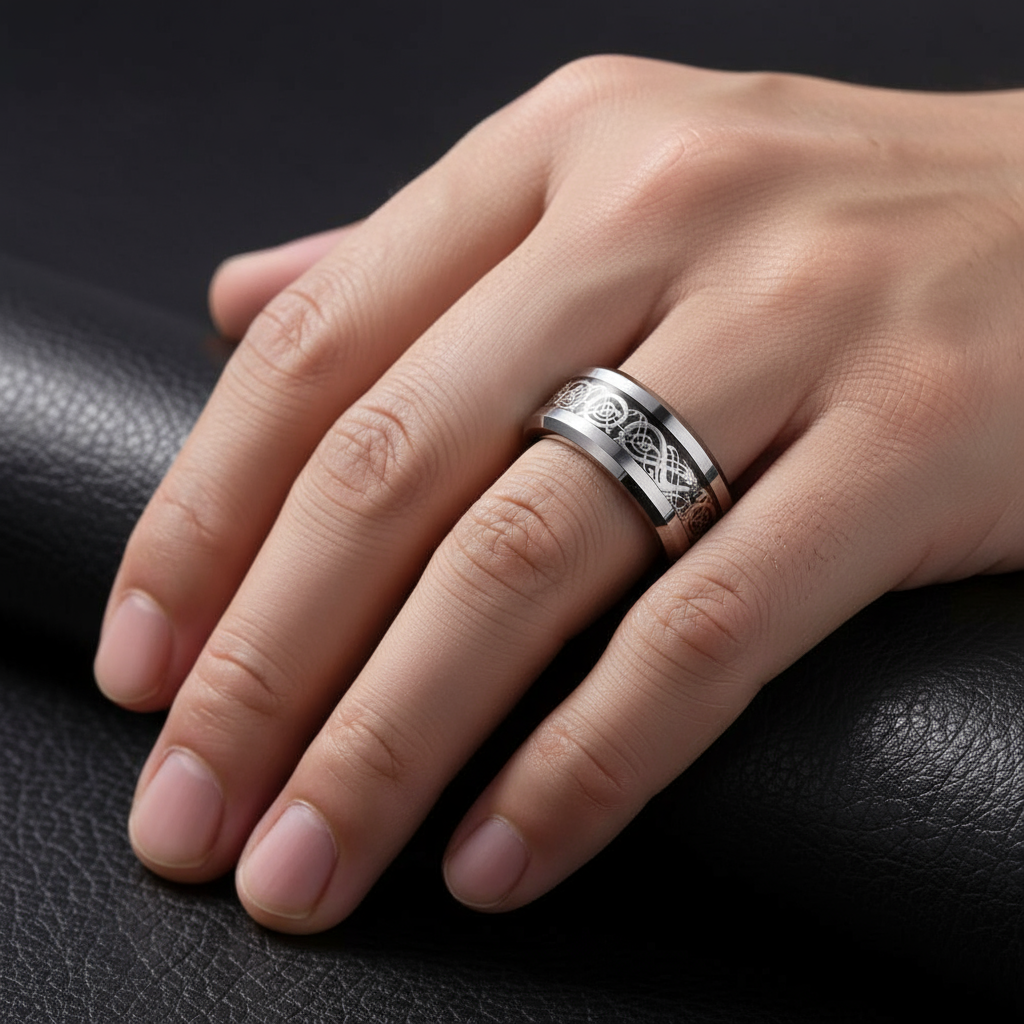 8mm Celtics Dragon Tungsten Carbide Men's Ring-Black Diamonds New York