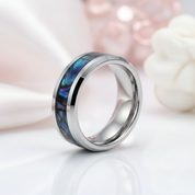 8mm Tungsten Wedding Band with Abalone Shell-Black Diamonds New York