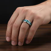 8mm Tungsten Wedding Band with Abalone Shell-Black Diamonds New York