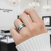 8mm Tungsten Wedding Band with Abalone Shell-Black Diamonds New York