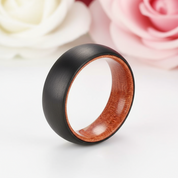 8mm Wooden Inlay & Black Surface Tungsten Carbide Ring-Black Diamonds New York