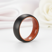 8mm Wooden Inlay & Black Surface Tungsten Carbide Ring-Black Diamonds New York