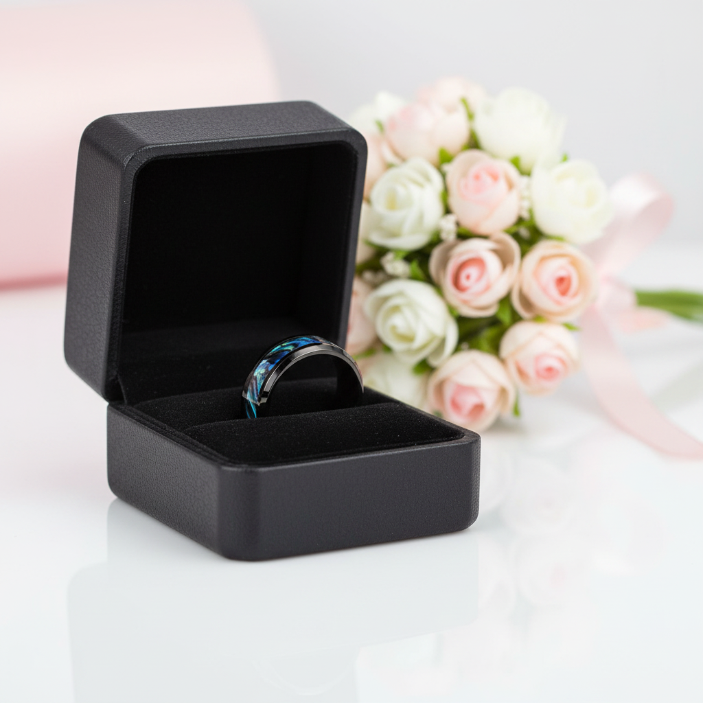 Abalone Shell Men's Titanium Wedding Band-Black Diamonds New York