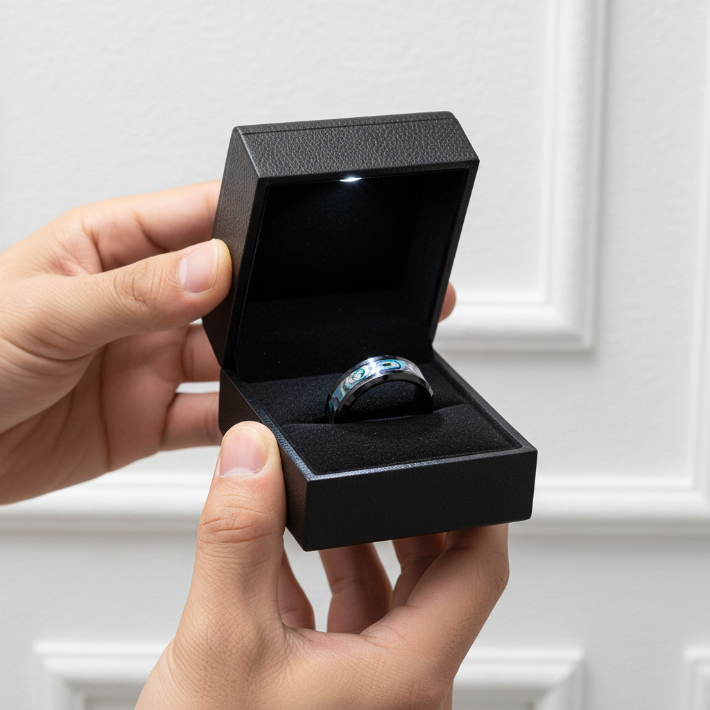 Abalone Shell Men's Titanium Wedding Band-Black Diamonds New York