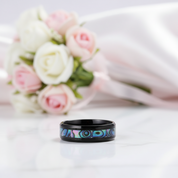 Abalone Shell Men's Titanium Wedding Band-Black Diamonds New York