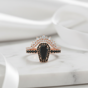 Best Love Rings in Rose Gold- Rare Coffin Cut Diamond Option Gothic Ring Set-Black Diamonds New York