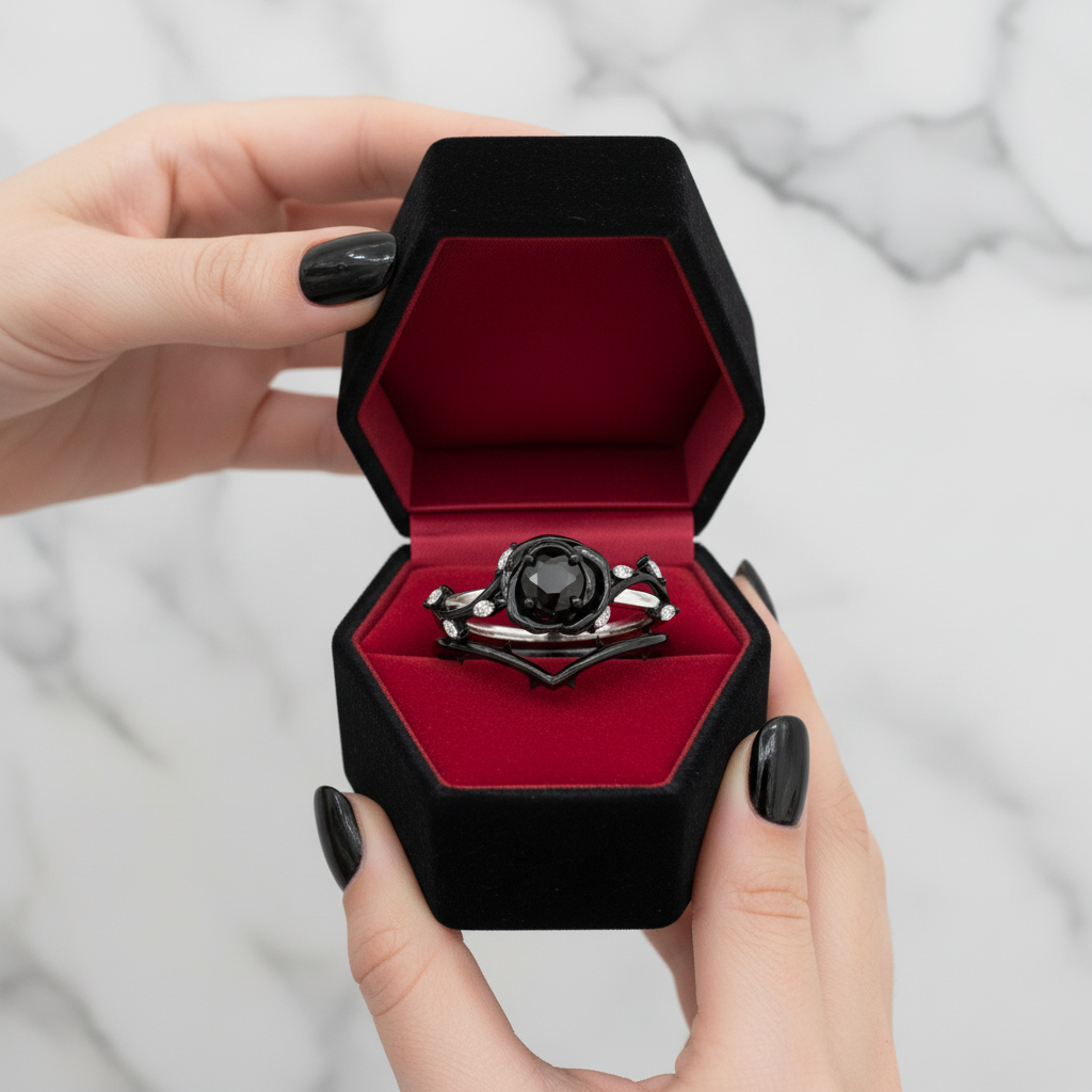 Black Rose- .50ct Round Cut Diamond Option Modern Goth Engagement Rings-Black Diamonds New York