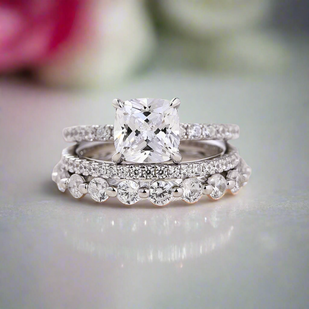 Diamond Cushion Cut 3-Pcs Wedding Ring-Black Diamonds New York