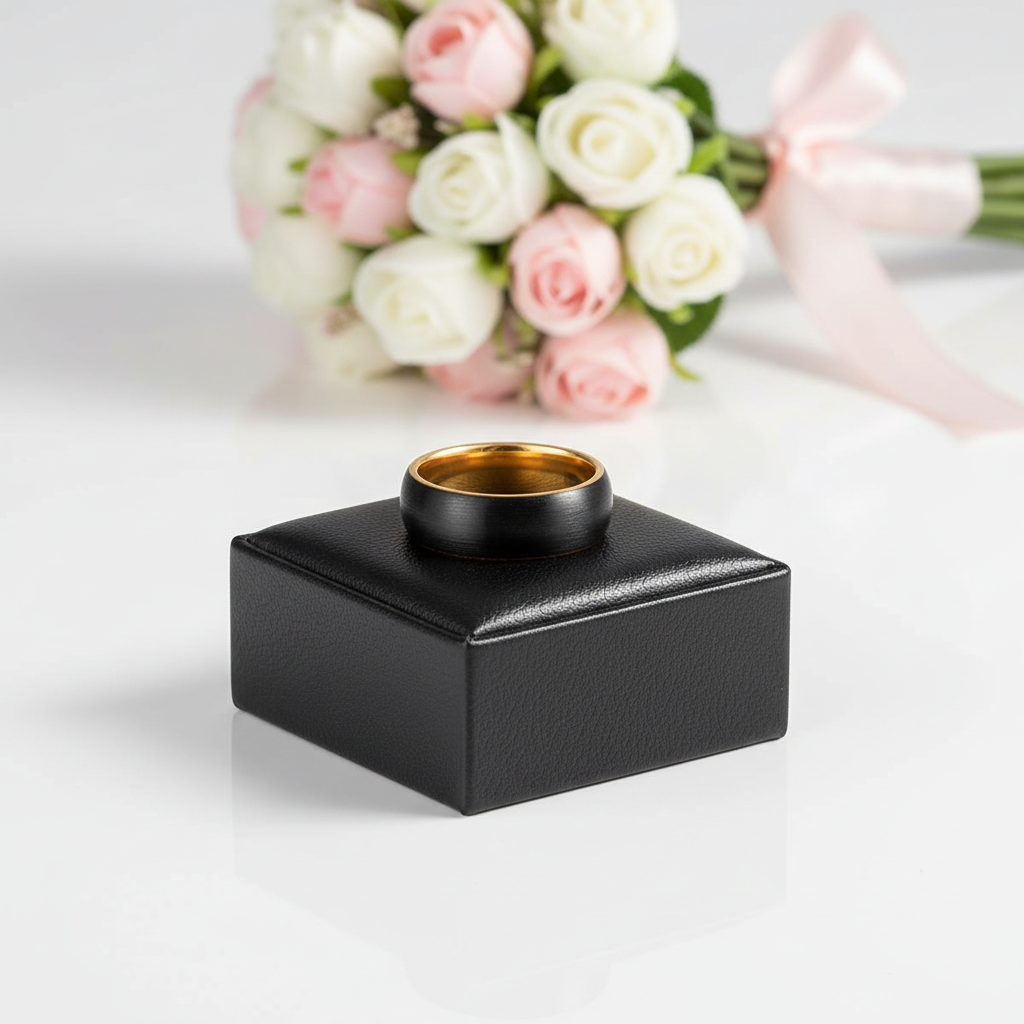 Classic Brushed Black Tungsten Men's Wedding Band-Black Diamonds New York