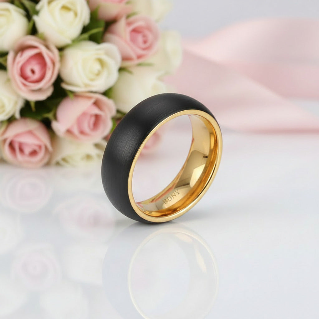 Classic Brushed Black Tungsten Men's Wedding Band-Black Diamonds New York