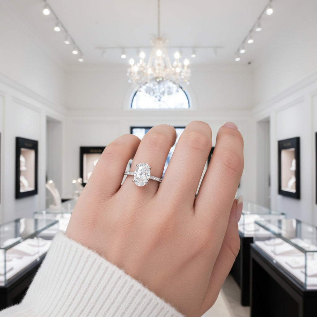 Classic Oval-cut Diamond White Gold Engagement Ring-Black Diamonds New York