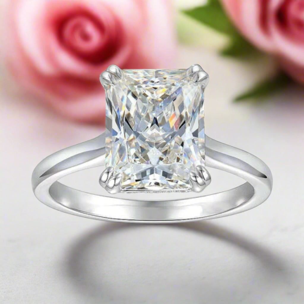 Classic Radiant Cut Diamond Solitaire Engagement Ring-Black Diamonds New York