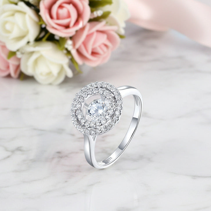 Round Diamond Option Dancing Stone Double Halo Ring-Black Diamonds New York