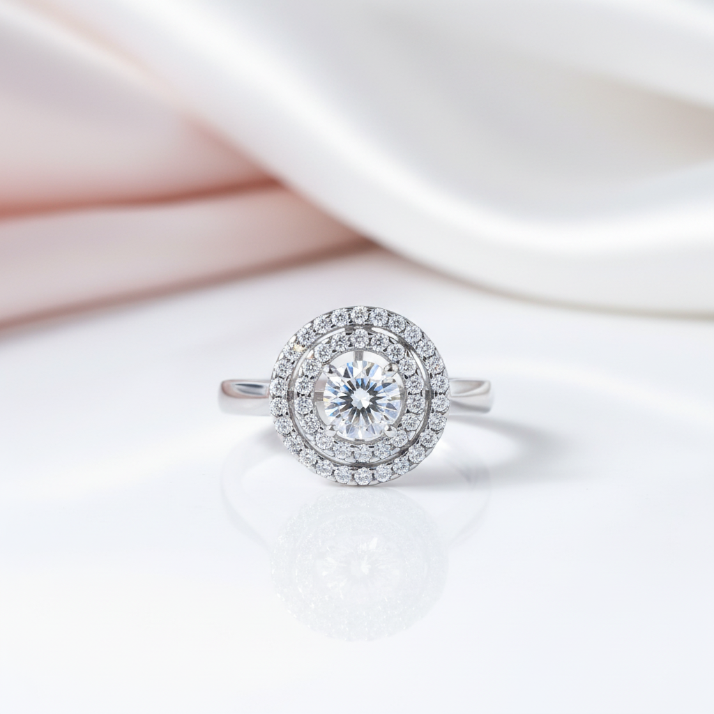 Round Diamond Option Dancing Stone Double Halo Ring-Black Diamonds New York