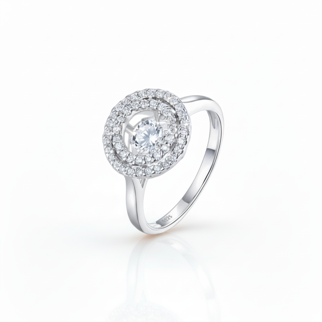 Round Diamond Option Dancing Stone Double Halo Ring-Black Diamonds New York
