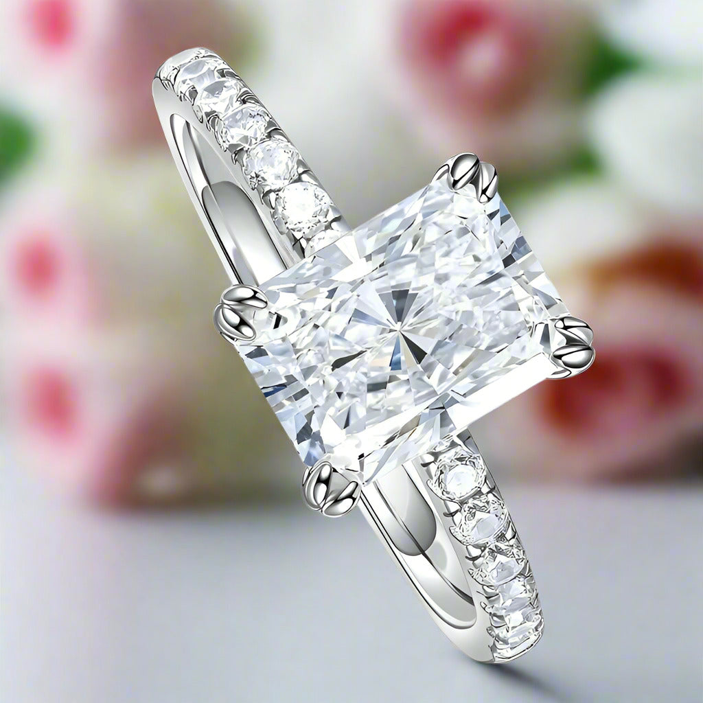 Elegant 3.0ct Radiant Cut Lab Grown Diamond Engagement Ring-Black Diamonds New York