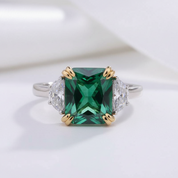 Emerald Green Cushion Cut Three Stone Engagement Ring-Black Diamonds New York