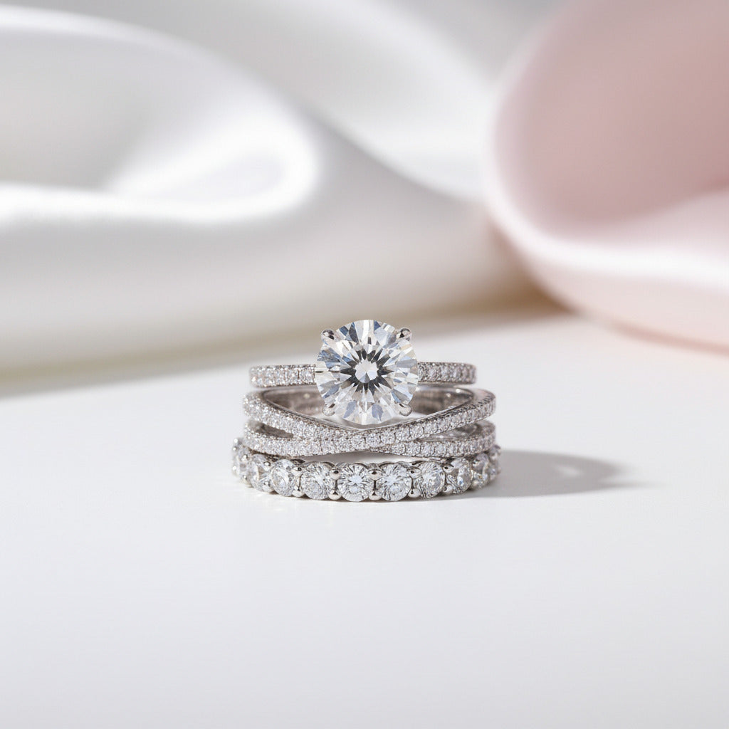 Gorgeous 4 Prong Round Cut Simulated Diamond Option Ring Set-Black Diamonds New York