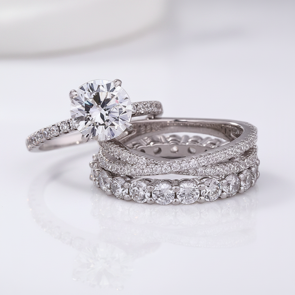Gorgeous 4 Prong Round Cut Simulated Diamond Option Ring Set-Black Diamonds New York