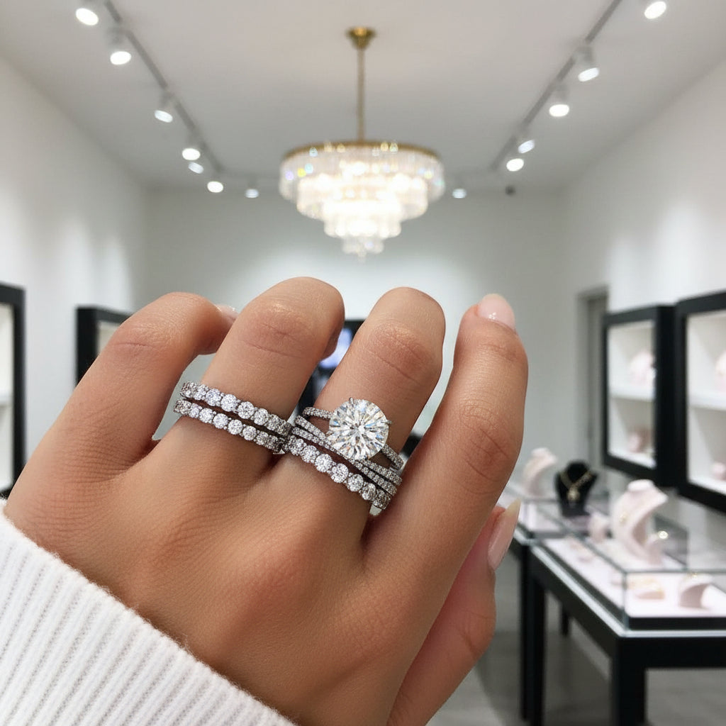 Gorgeous 4 Prong Round Cut Simulated Diamond Option Ring Set-Black Diamonds New York