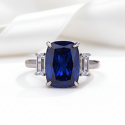 Gorgeous Blue Sapphire Cushion Cut Three Stone Engagement Ring-Black Diamonds New York