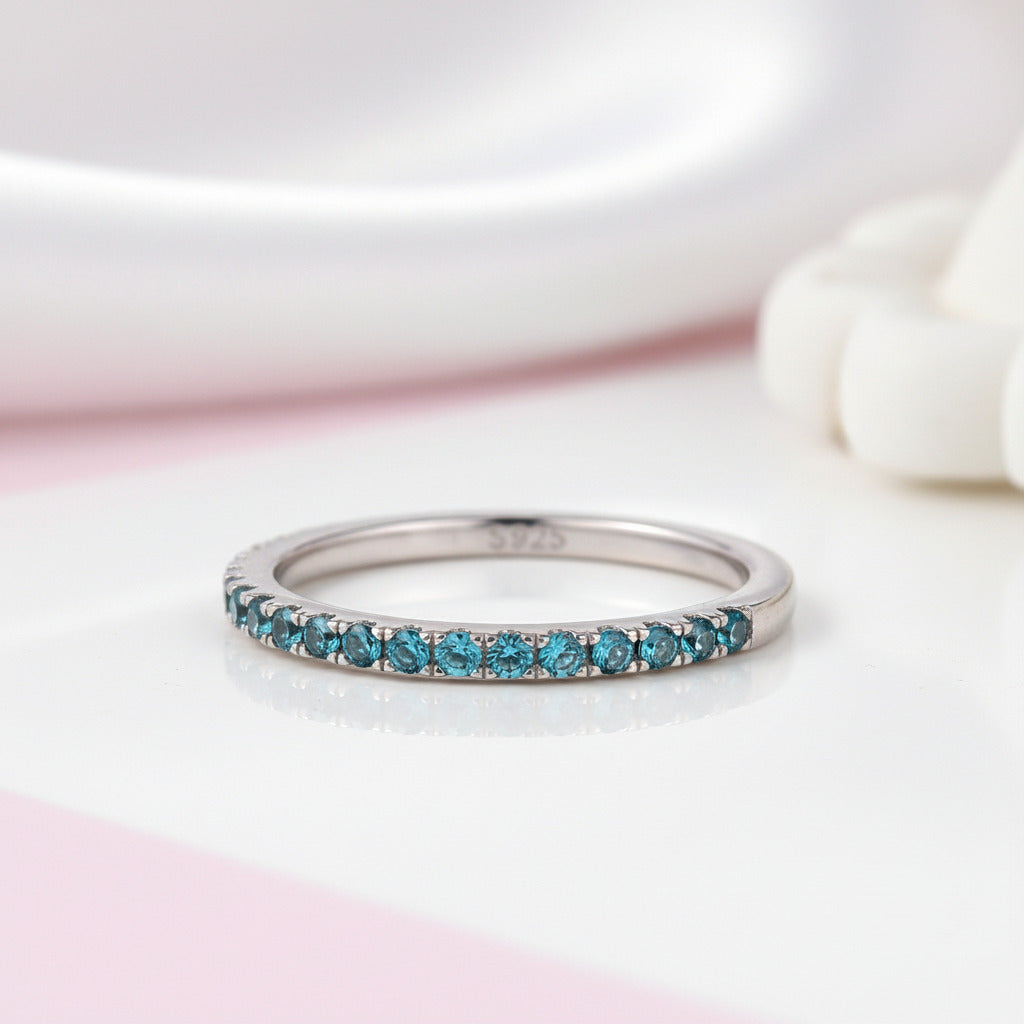 Gorgeous Half Eternity Paraiba Tourmaline Wedding Band-Black Diamonds New York