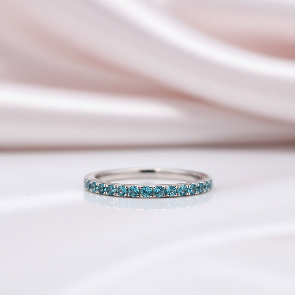 Gorgeous Half Eternity Paraiba Tourmaline Wedding Band-Black Diamonds New York