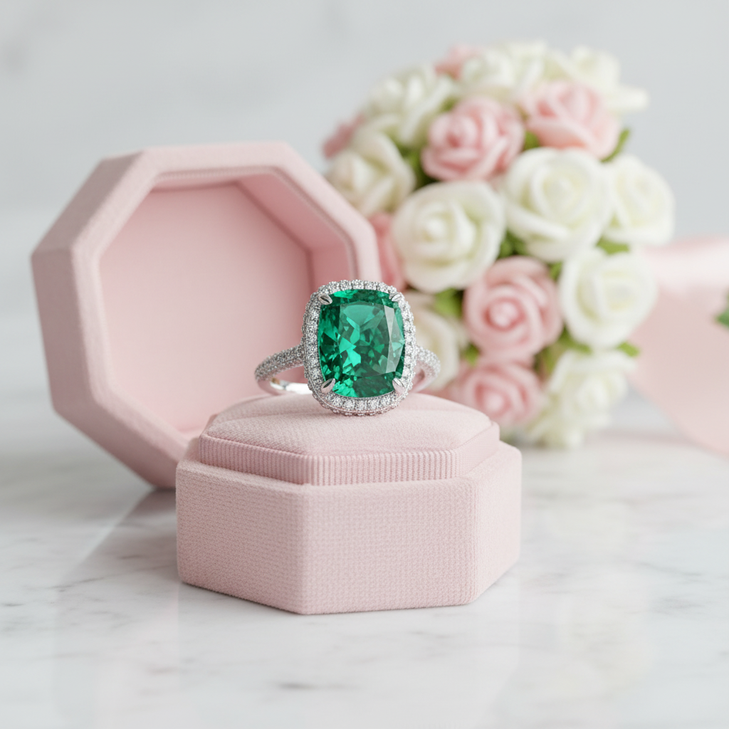 Flash Sale - Gorgeous Halo Cushion Cut Paraiba Green Tourmaline Engagement Ring-Black Diamonds New York