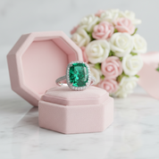 Flash Sale - Gorgeous Halo Cushion Cut Paraiba Green Tourmaline Engagement Ring-Black Diamonds New York